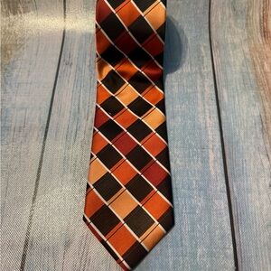 Pierre Cardin Elegant  Plaid Tie in Black, Orange, and Red